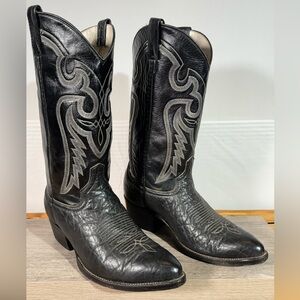 Vintage Men’s Cowtown Cowboy Boots Size 9 D J-Toe Black Bullhide Made in USA